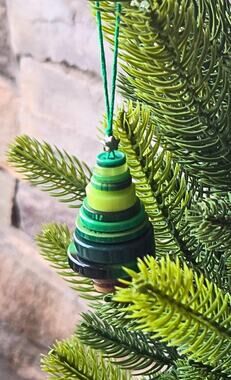 Button Christmas Tree Ornament, Green Upcycled Holiday Decor, Crafter Gift